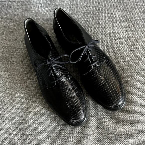 Robert Clergerie Paris Fadio Black Lizard leather Lace Up Platform Wedge Oxfords - Picture 13 of 16